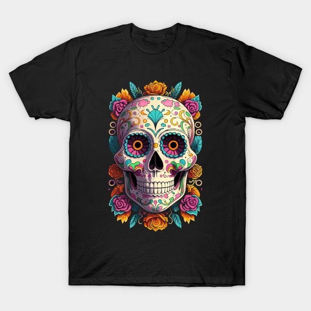Dia De Los Muertos, Retro Sugar Skull Design T-Shirt by PugSwagClothing